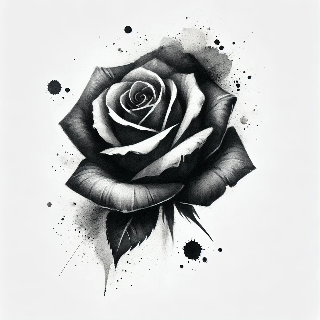 dibujo de tatuaje de rosa negra pequeño en tinta china