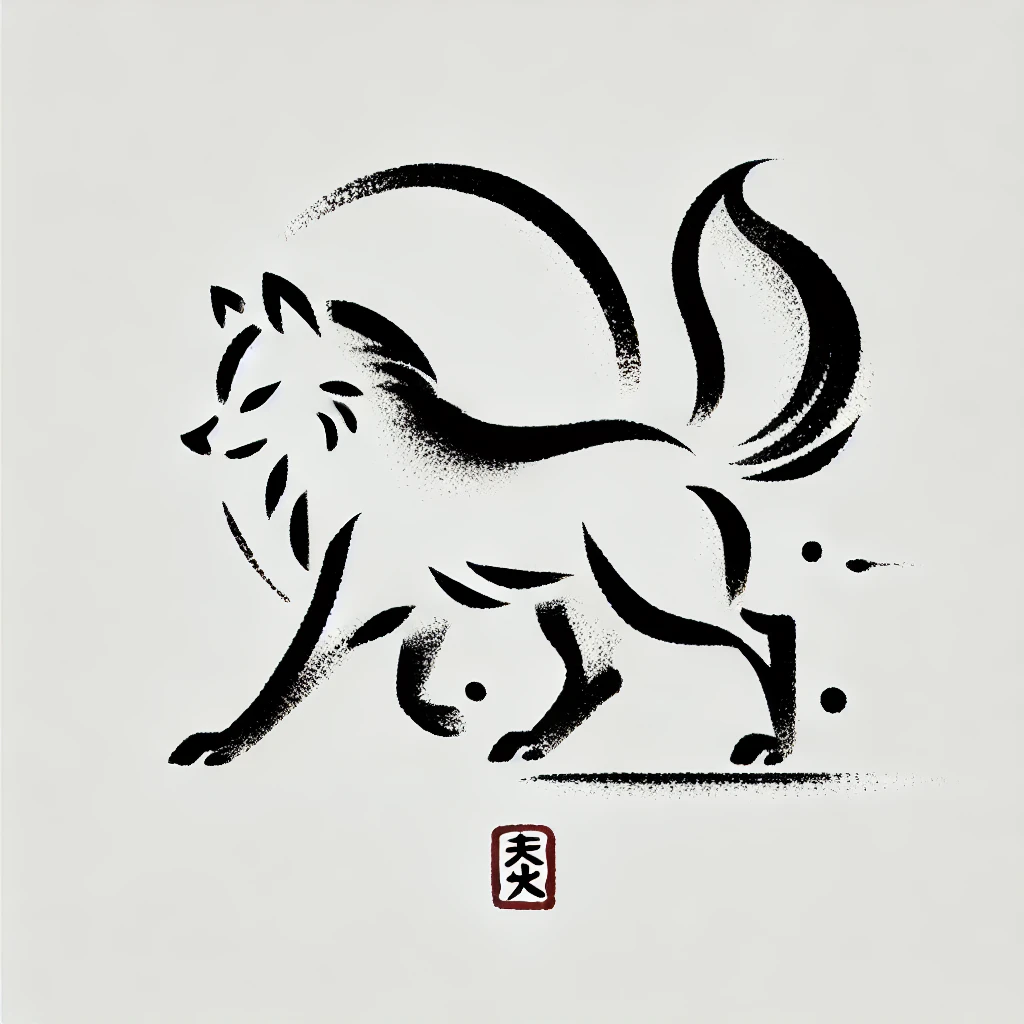 tatuaje de lobo estilo ilustracion japones y tinta china