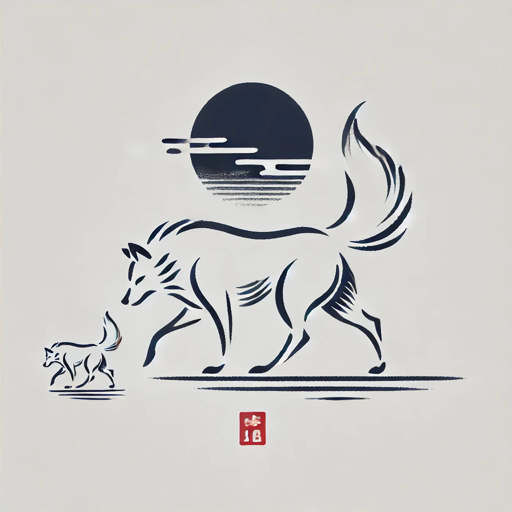 tatuaje de lobo andando estilo minimalista ilustración japonesa