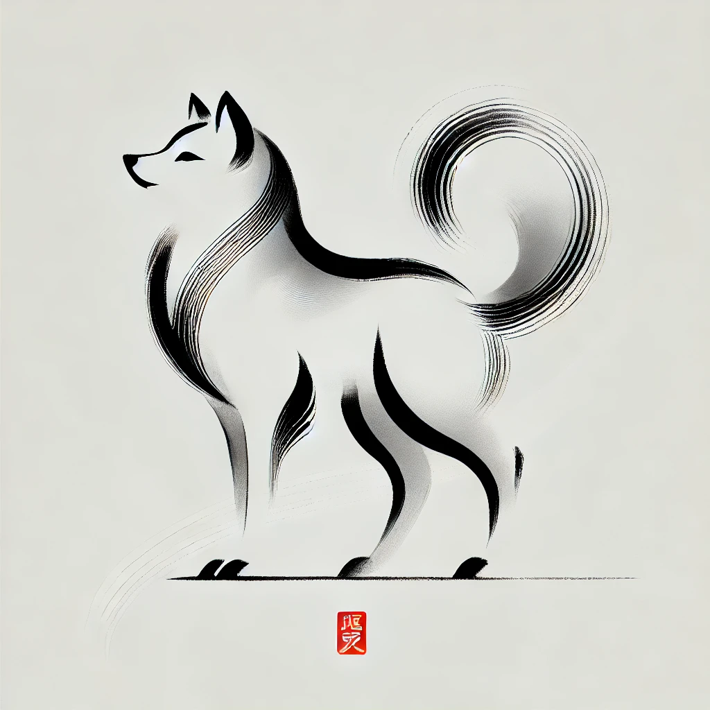 tatuaje de lobo estilo minmalista en ilustracion japonesa
