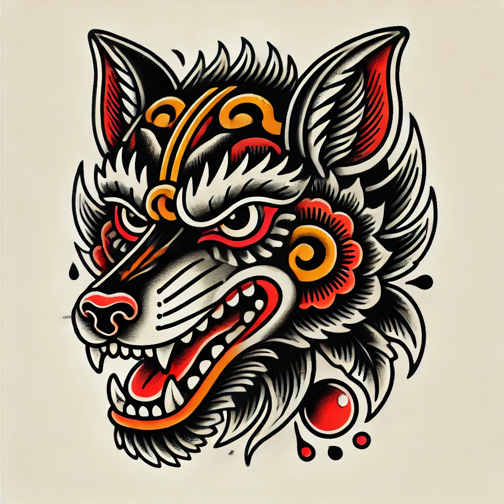 tatuaje de lobo estilo old school