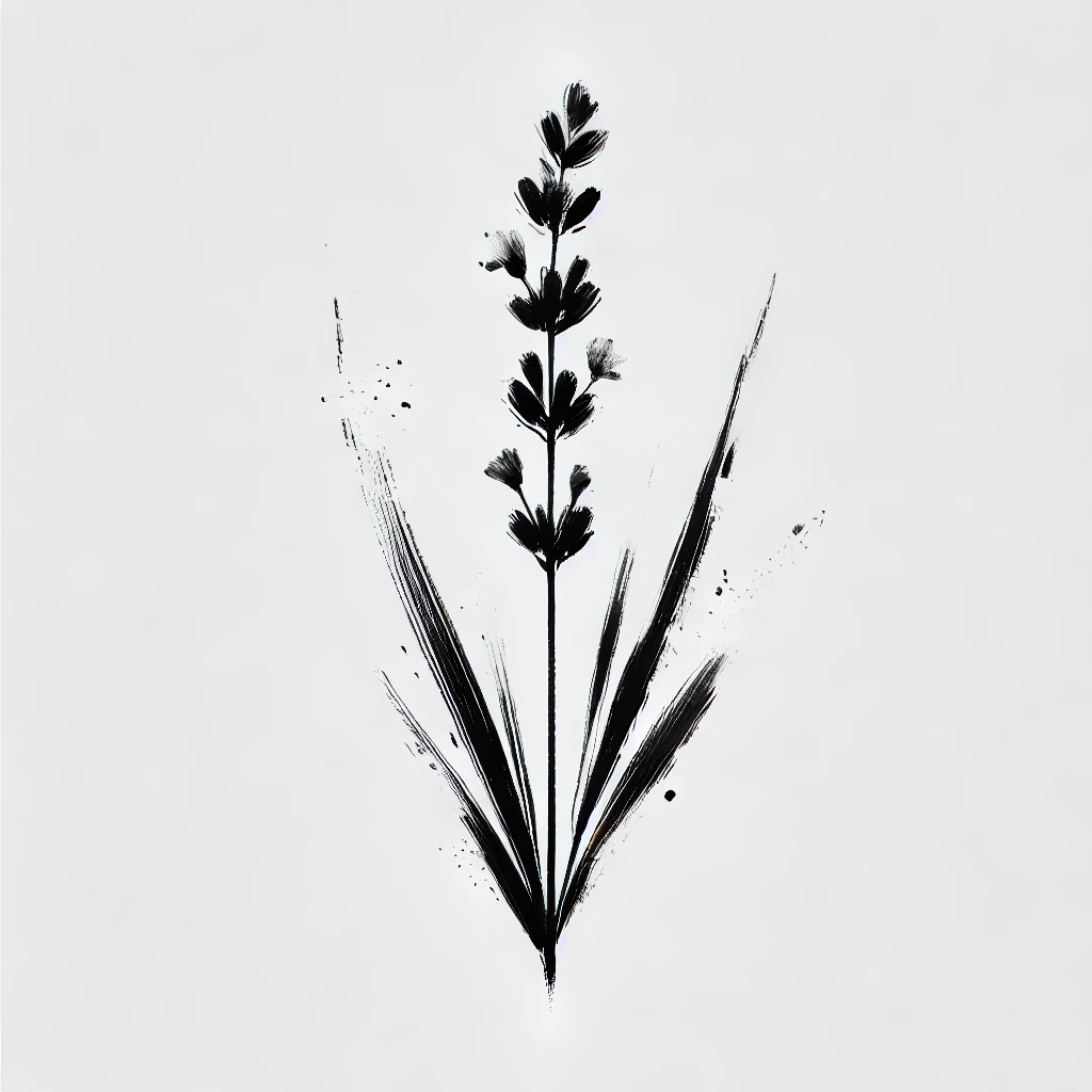 tatuaje de flor de lavanda en blanco y negro