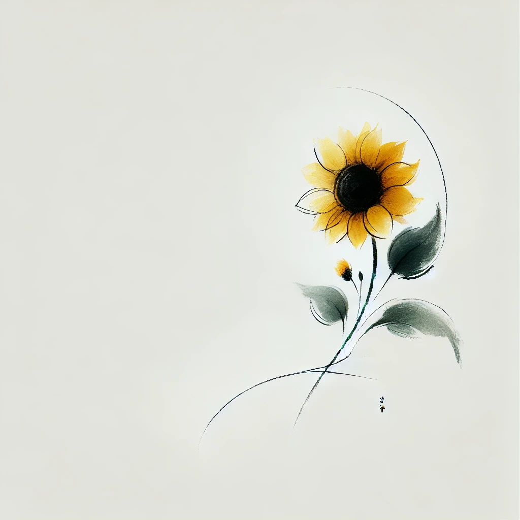 tatuaje de girasol pequeño con trazo fino y manchas de tinta
