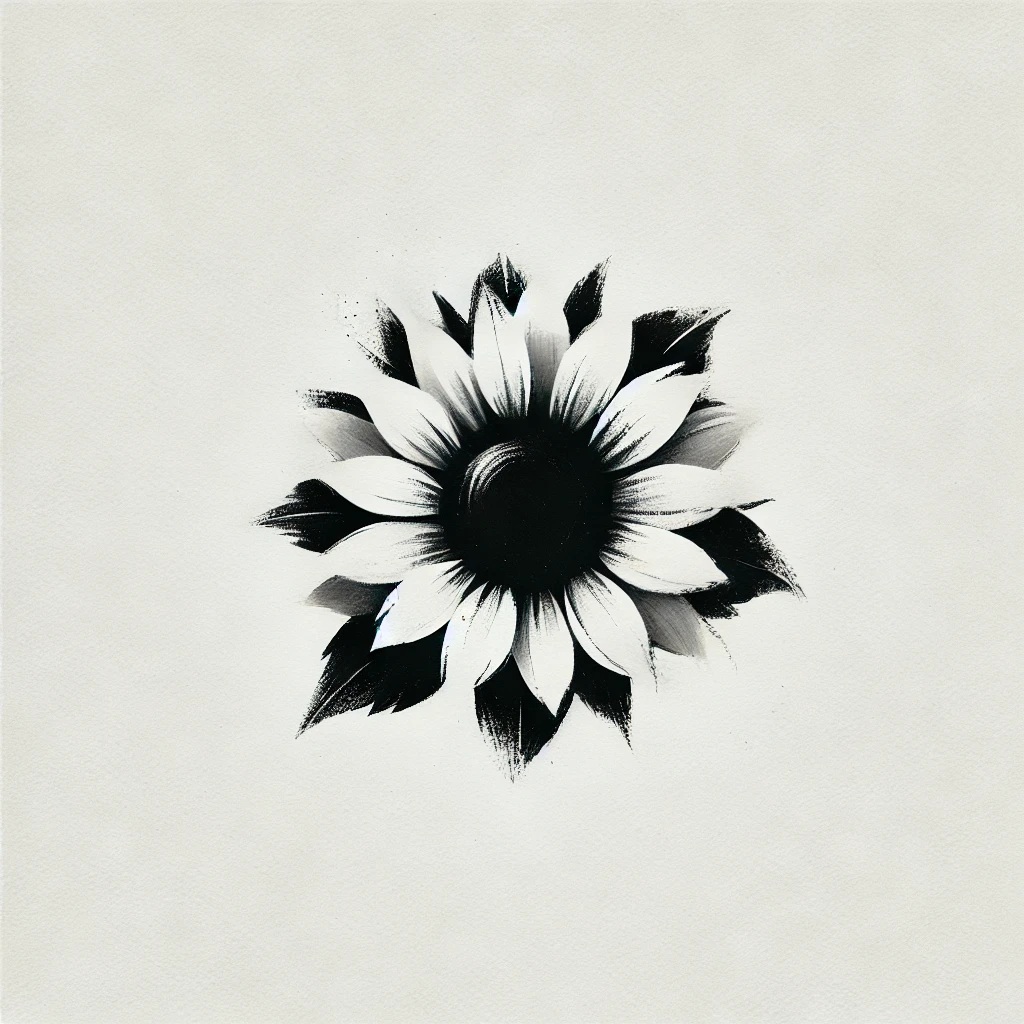 idea de tatuaje de girasol pequeño en manchas realzado con manchas de tinta