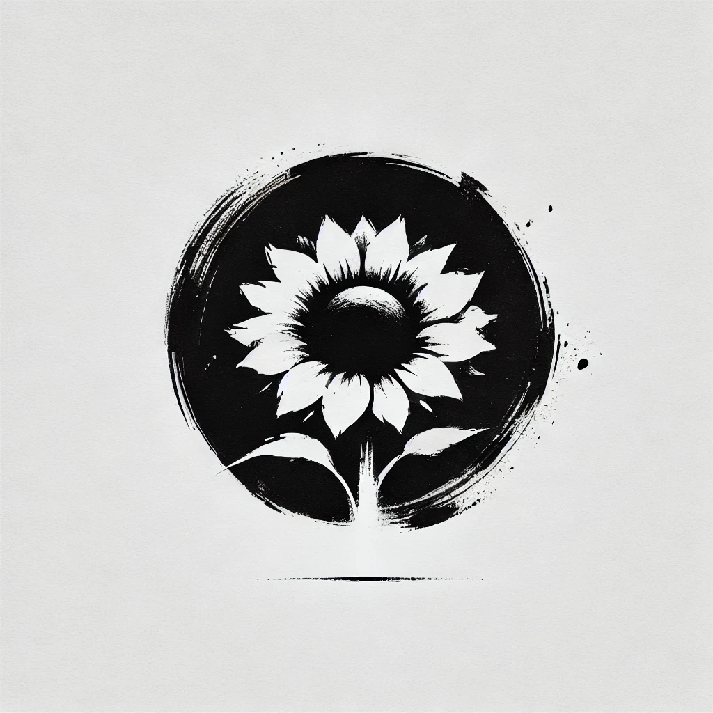 idea de tatuaje de girasol en blanco y negro