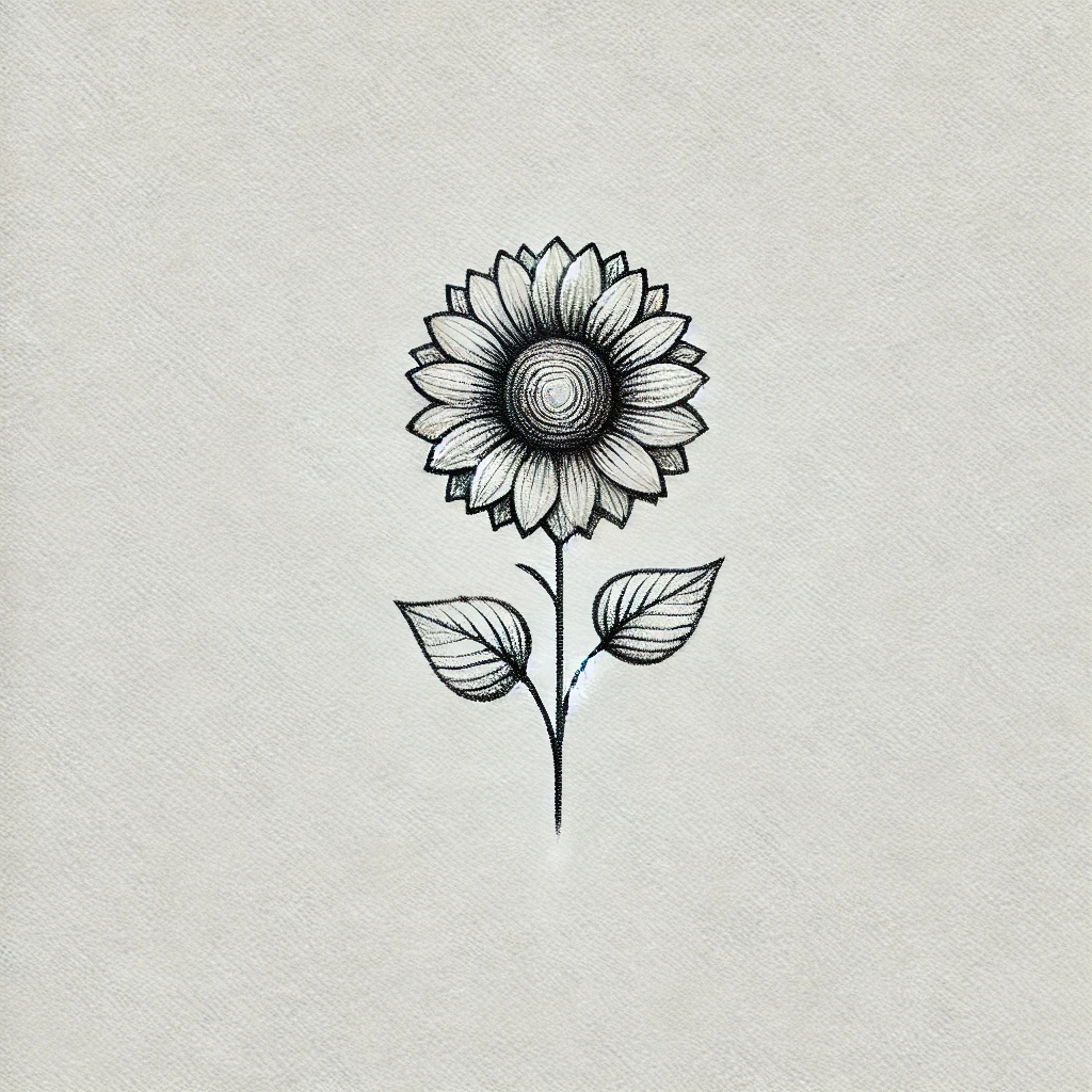 idea de tatuaje de girasol estilo minimalista en blanco y negro con trazo fino