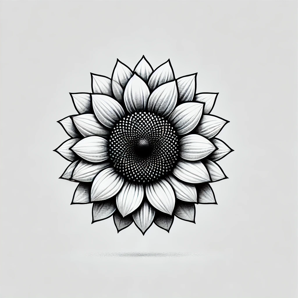 dibujo de flor de girasol en blanco y negro