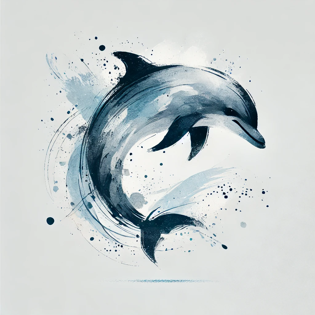 Ilustración realista de un delfín en acuarela minimalista, excelente inspiración para ideas de tatuajes de animales.