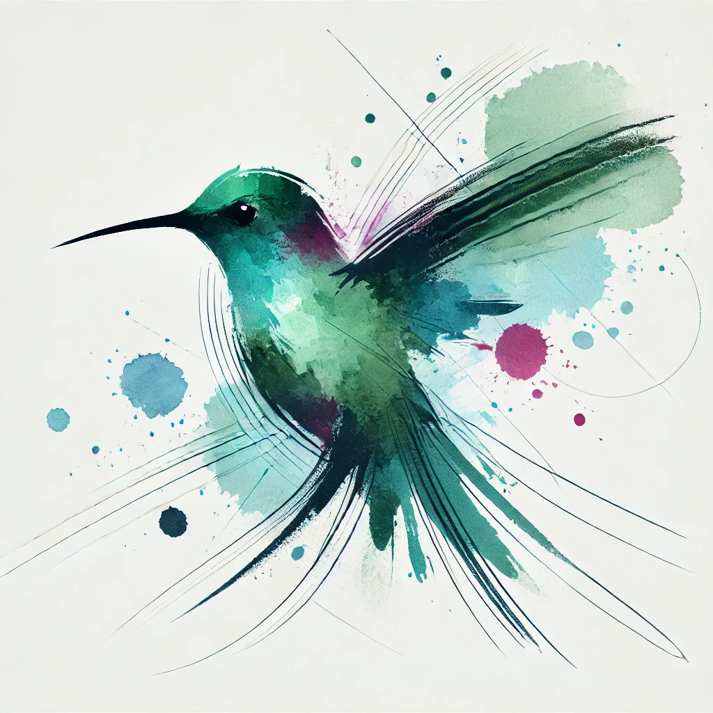 diseño de tatuaje de un colibrí en acuarela minimalista ideal como inspiración de tatuajes de animales