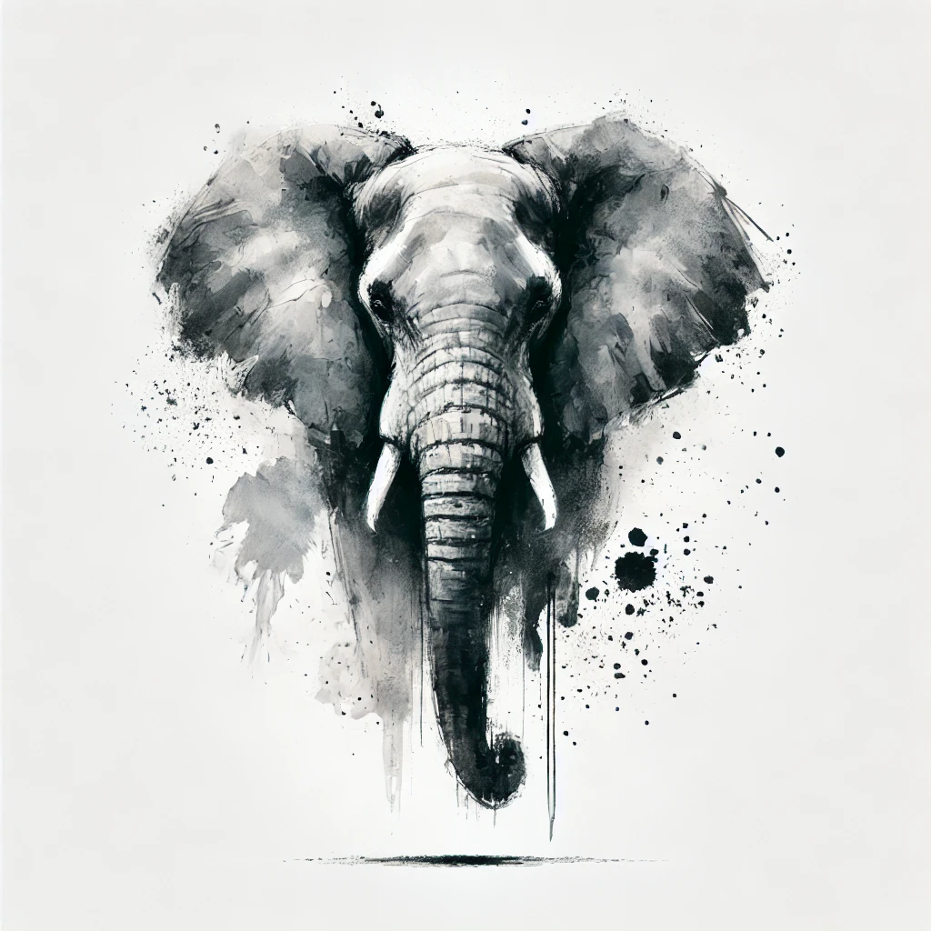 boceto de tatuaje de cabeza de elefante frontal estilo acuarela minimalista ilustrando el artículo significado de tatuajes de animales
