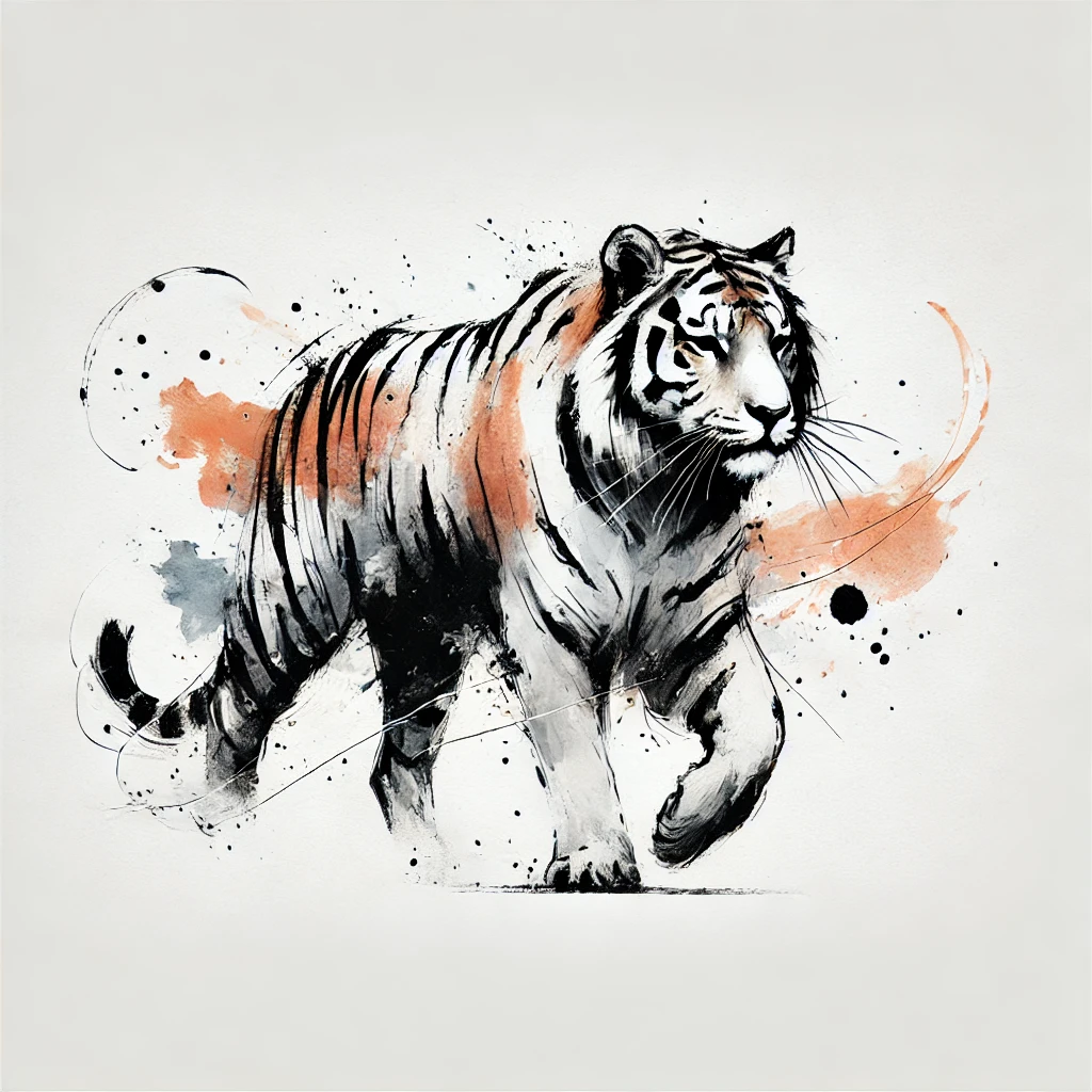idea de tatuaje de tigre en acureal minimalista