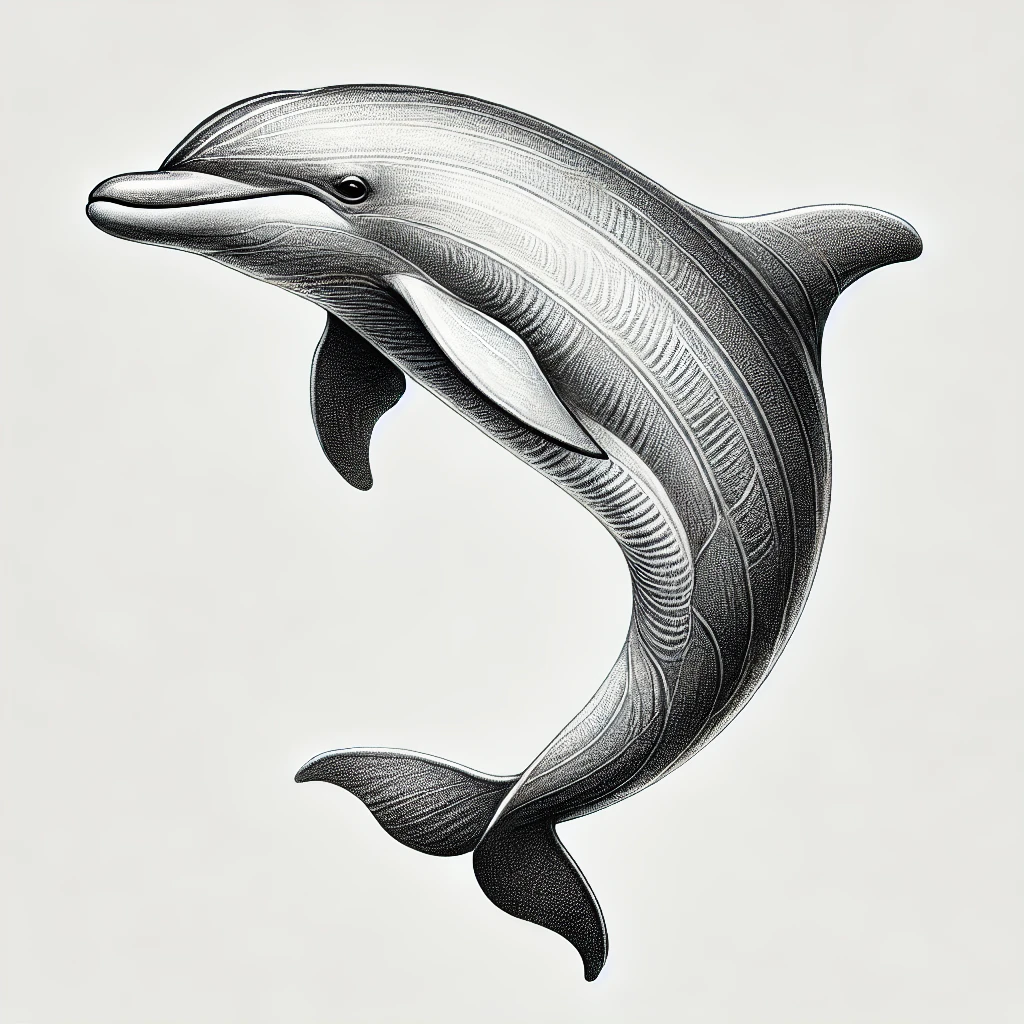 Ilustración realista de un delfín en lápiz fino, excelente inspiración para ideas de tatuajes de animales.