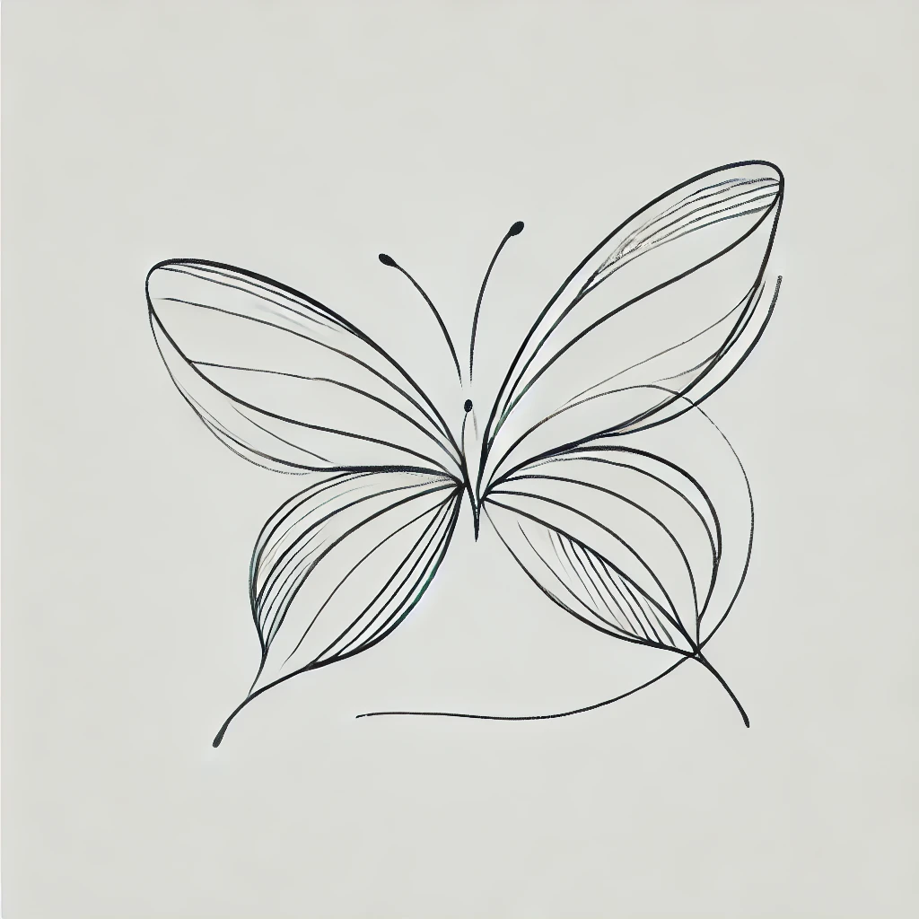 Silueta minimalista de una mariposa delineada con líneas finas y limpias, perfecta para ideas de tatuajes de mariposas sutiles y únicas