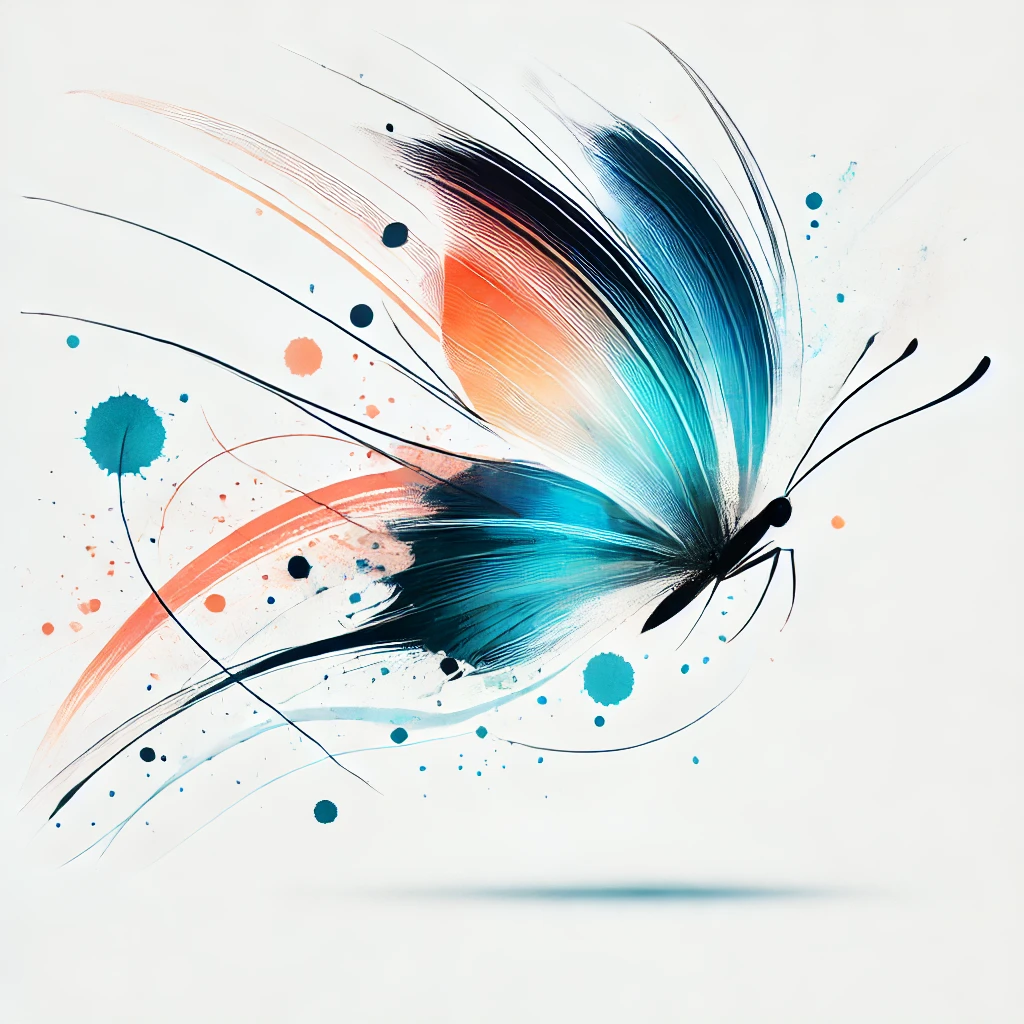Imagen minimalista en blanco, negro y escala de grises de una mariposa en movimiento, perfecta para ideas de tatuajes de mariposas
