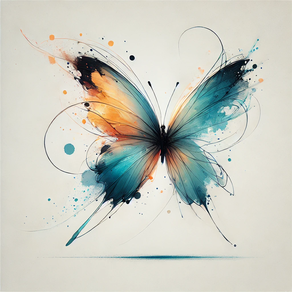 Arte minimalista de mariposa en movimiento con colores cálidos y diseño fluido