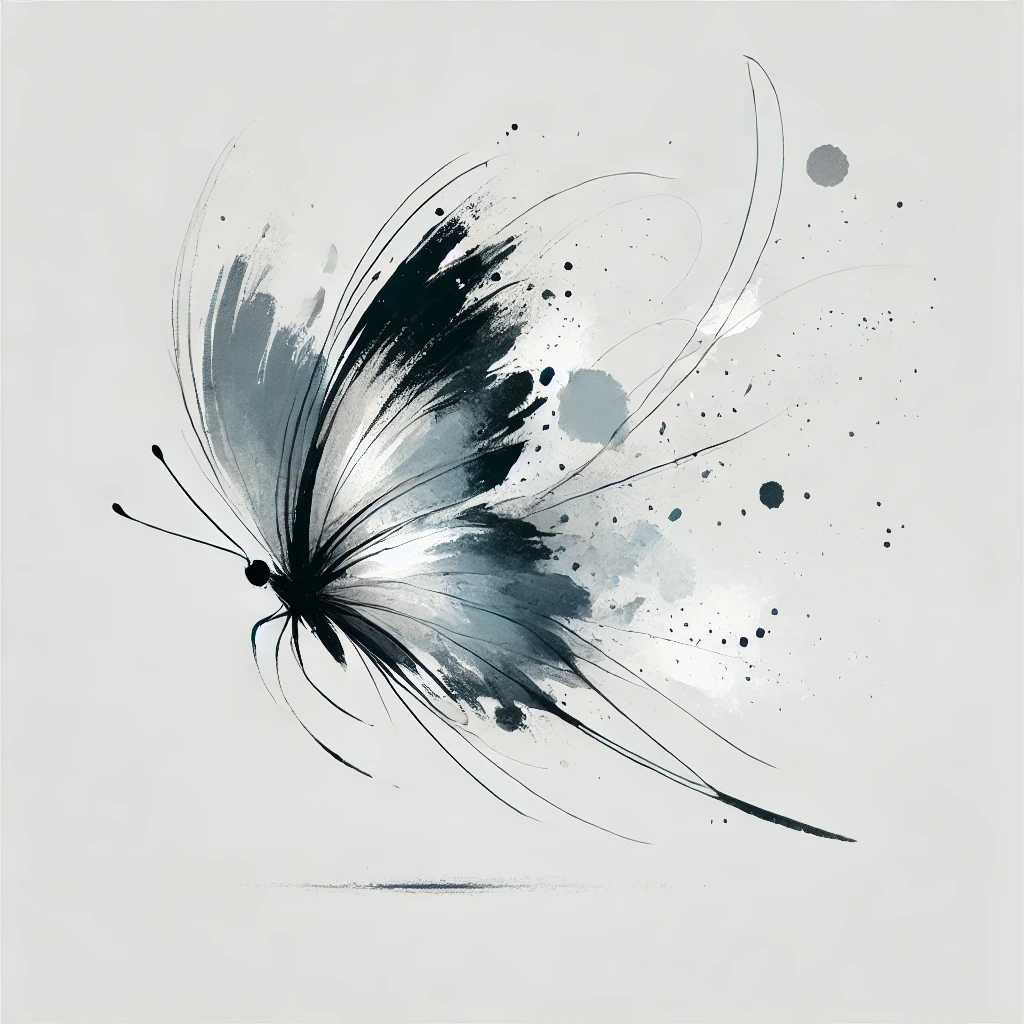 Ilustración de mariposa en movimiento con colores intensos y pinceladas suaves en estilo acuarela