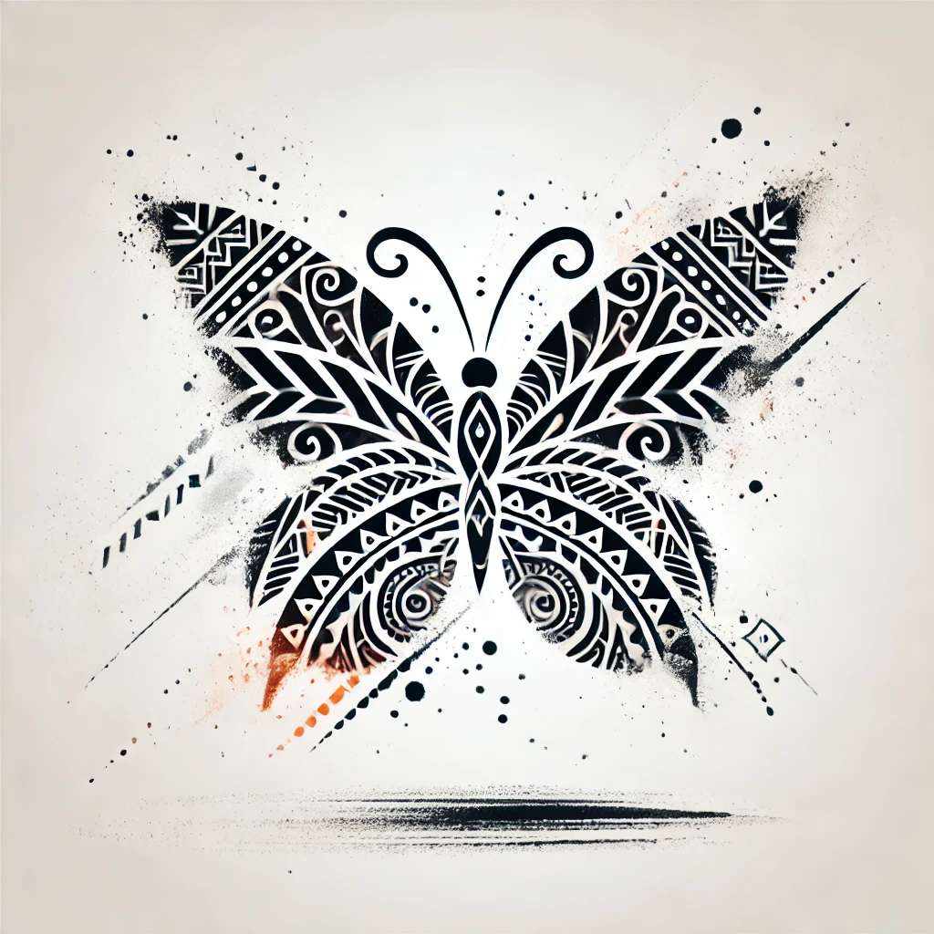 Arte minimalista de mariposa con detalles geometricos estilo acuarela