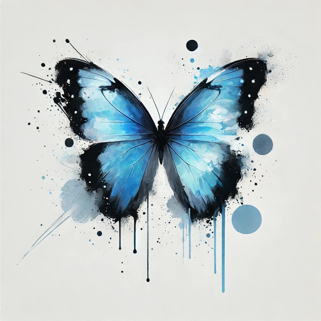 Representación abstracta en tonos azules de una mariposa azul morfo, inspiradora para ideas de tatuajes de mariposas con estilo único.