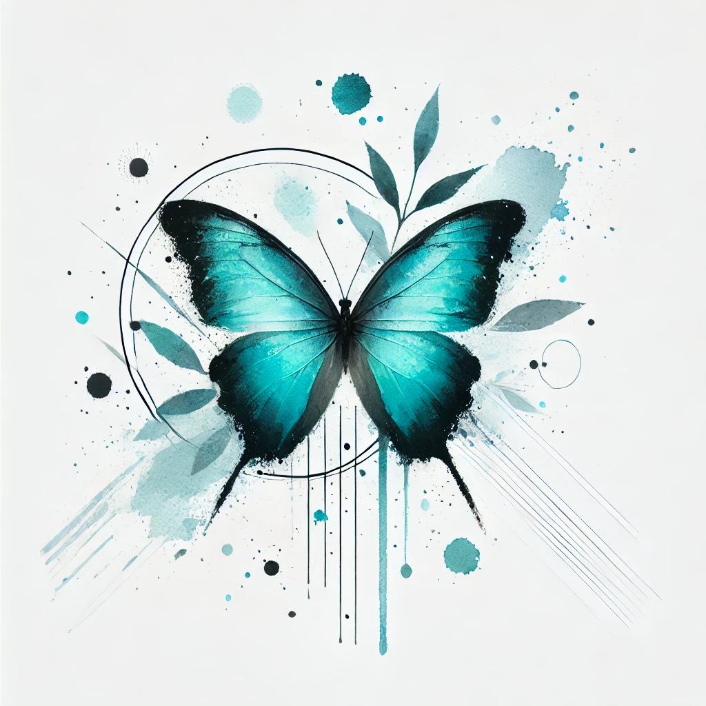 Mariposa azul morfo en estilo minimalista y acuarela, perfecta para ideas de tatuajes de mariposas delicadas y originales.