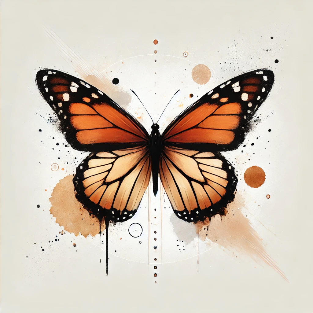 Mariposa en estilo acuarela minimalista con trazos artísticos y fondo blanco, destacada entre las mejores ideas de tatuajes de mariposas.
