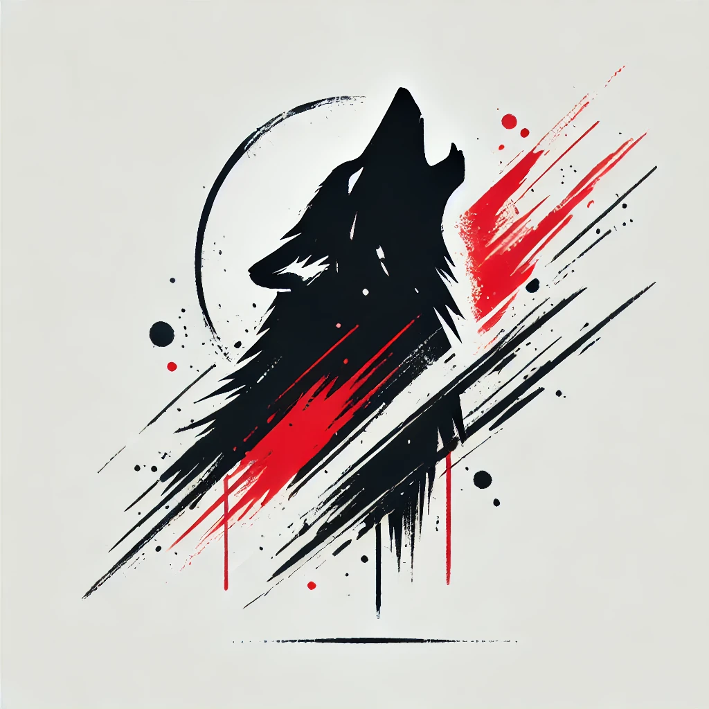 tatuaje de lobo ahuyando estilo trah polka