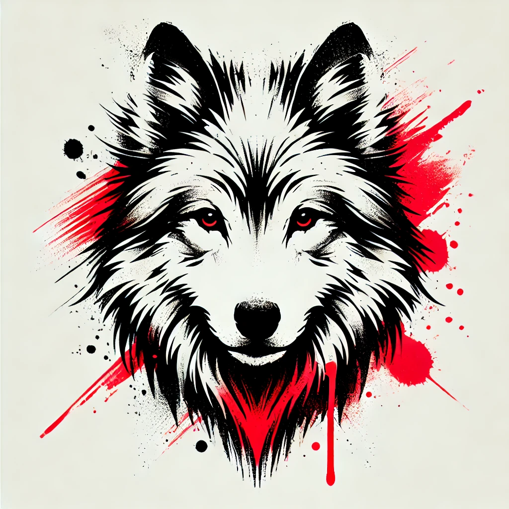 tatuaje de cabeza de lobo en estilo trash polka