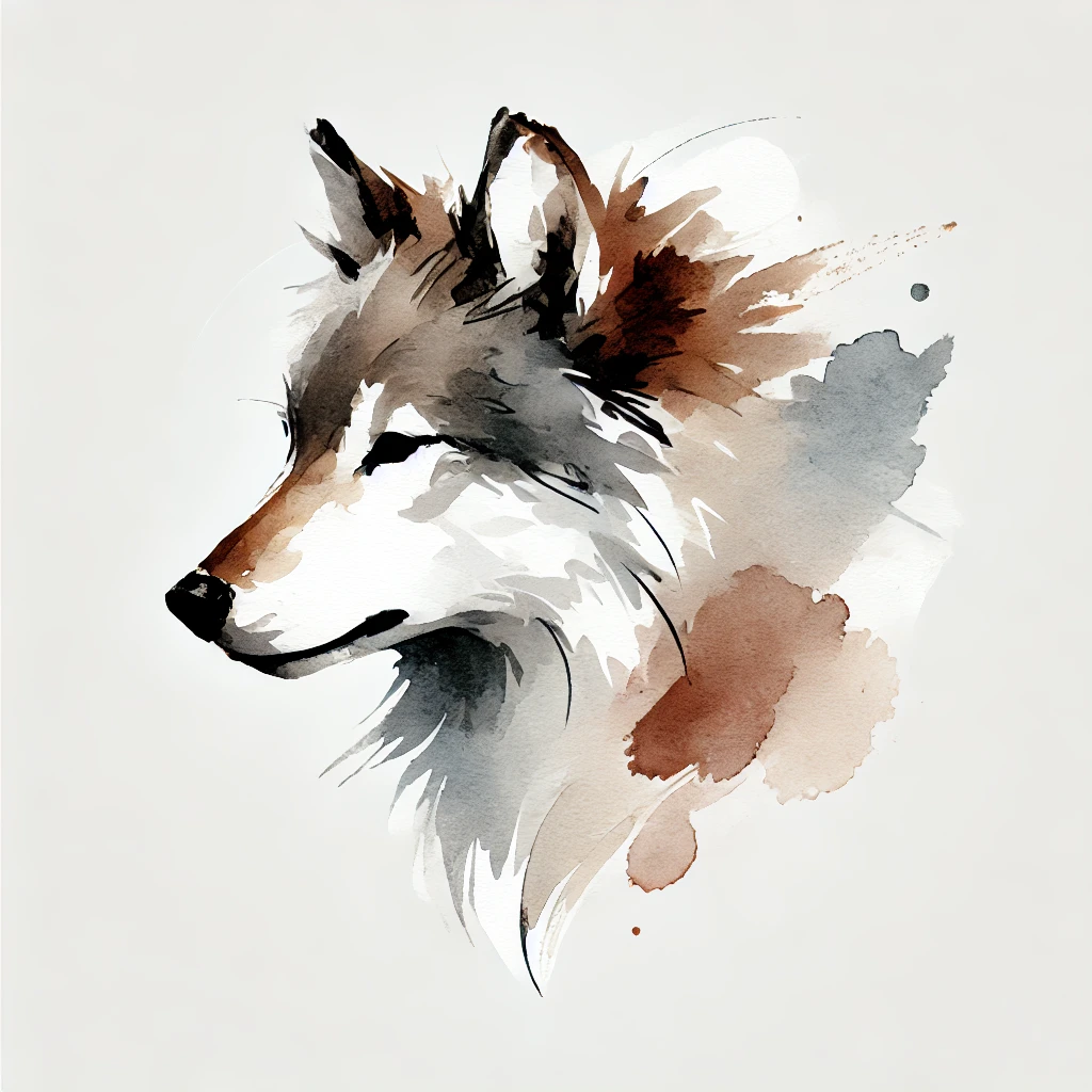 tatuaje de lobo en machas de tinta y color